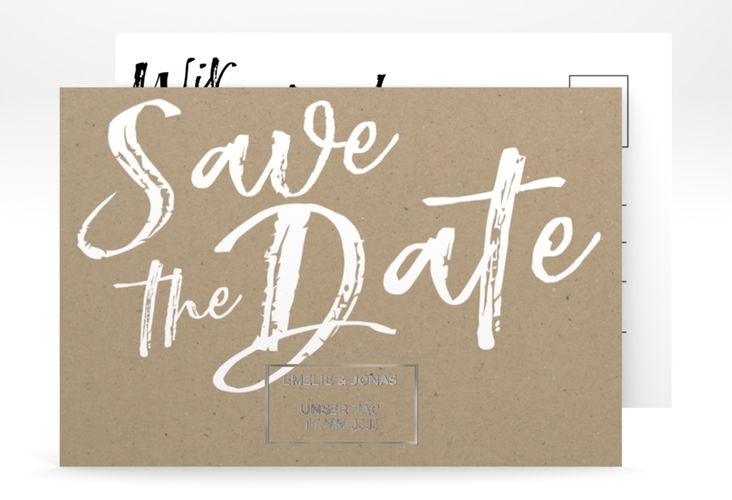 Save the Date-Postkarte Words A6 Postkarte Kraftpapier silber