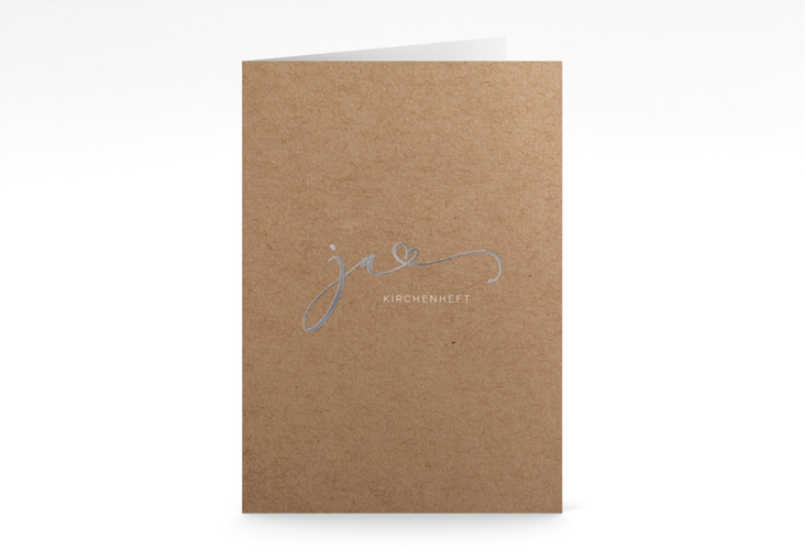 Kirchenheft Hochzeit Jawort A5 Klappkarte hoch Kraftpapier silber modern minimalistisch mit veredelter Aufschrift