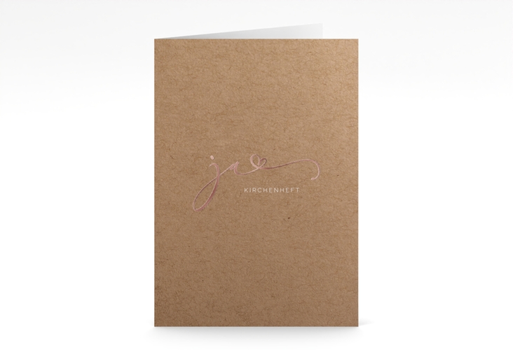 Kirchenheft Hochzeit Jawort A5 Klappkarte hoch Kraftpapier rosegold modern minimalistisch mit veredelter Aufschrift