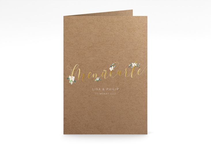 Menükarte Hochzeit Inlove A5 Klappkarte hoch Kraftpapier gold
