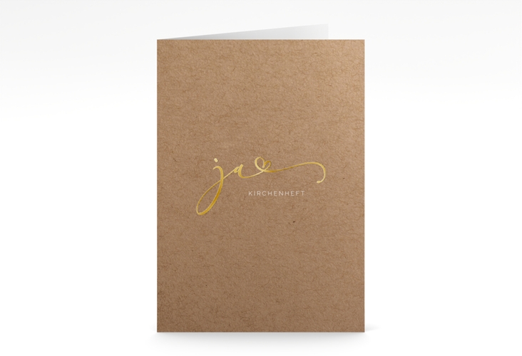 Kirchenheft Hochzeit Jawort A5 Klappkarte hoch Kraftpapier gold modern minimalistisch mit veredelter Aufschrift