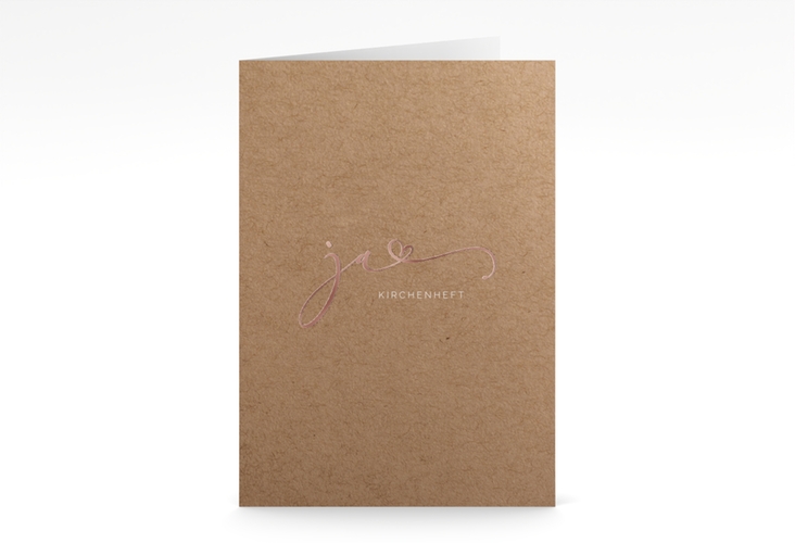 Kirchenheft Hochzeit Jawort A5 Klappkarte hoch Kraftpapier rosegold modern minimalistisch mit veredelter Aufschrift