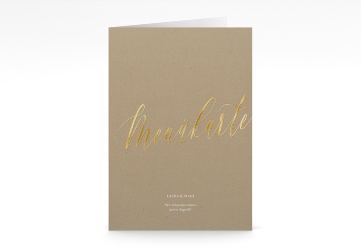 Menükarte Hochzeit Kalligrafie A5 Klappkarte hoch Kraftpapier gold