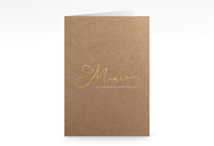 Menükarte Hochzeit Jawort A5 Klappkarte hoch Kraftpapier gold modern minimalistisch mit veredelter Aufschrift
