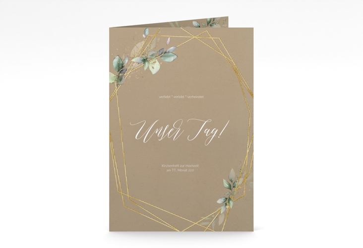 Kirchenheft Hochzeit Greenish A5 Klappkarte hoch Kraftpapier gold