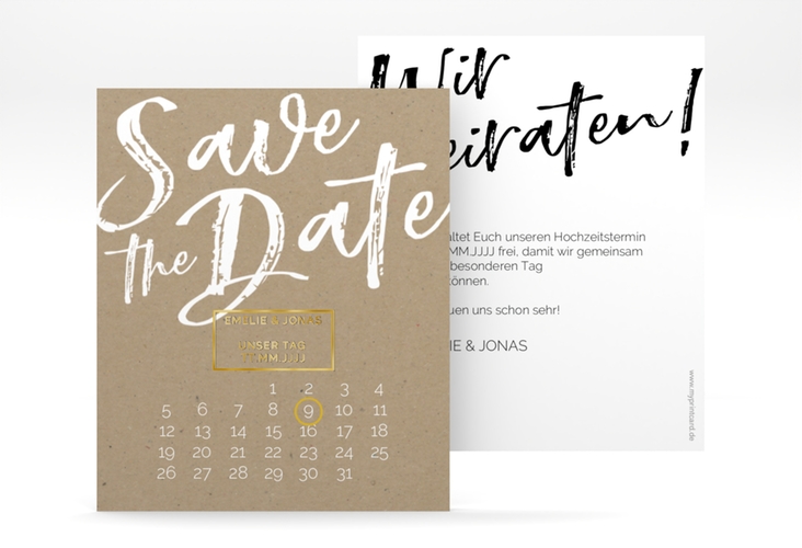 Save the Date-Kalenderblatt Words Kalenderblatt-Karte Kraftpapier gold