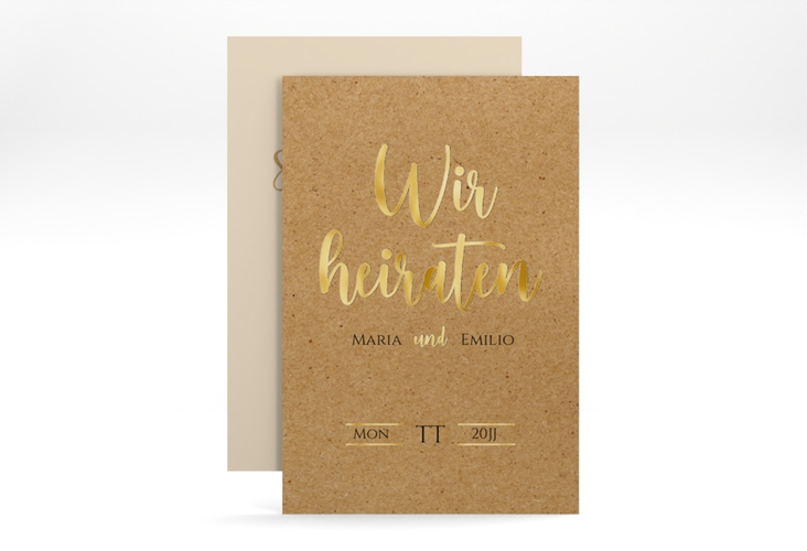 Save the Date-Karte Noble A6 Karte hoch Kraftpapier gold mit elegantem Schriftzug