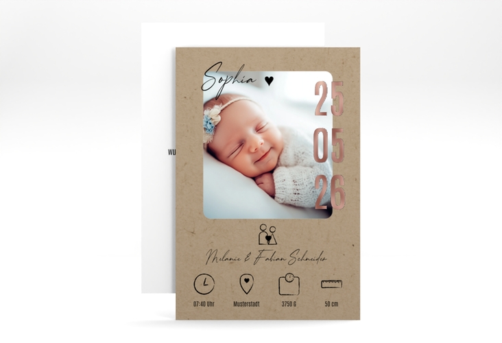 Geburtskarte Erster Blick A6 Karte hoch Kraftpapier rosegold
