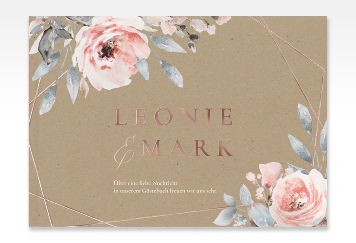 Gästebuch A4 quer Perfection A4 quer, Hardcover Kraftpapier rosegold mit rosa Rosen