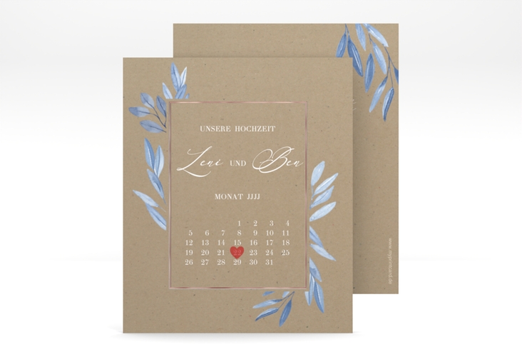 Save the Date-Kalenderblatt Classicblue Kalenderblatt-Karte Kraftpapier rosegold