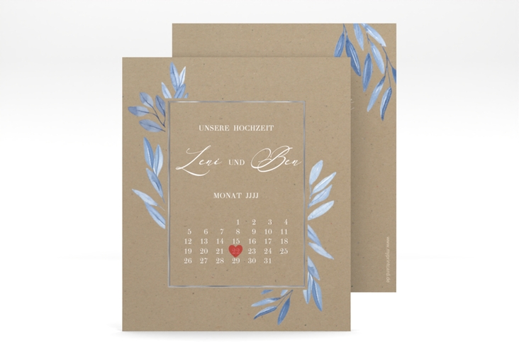 Save the Date-Kalenderblatt Classicblue Kalenderblatt-Karte Kraftpapier silber