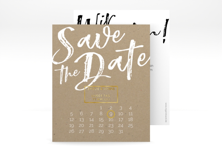Save the Date-Kalenderblatt Words Kalenderblatt-Karte Kraftpapier gold