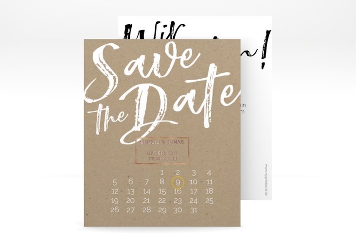 Save the Date-Kalenderblatt Words Kalenderblatt-Karte Kraftpapier rosegold