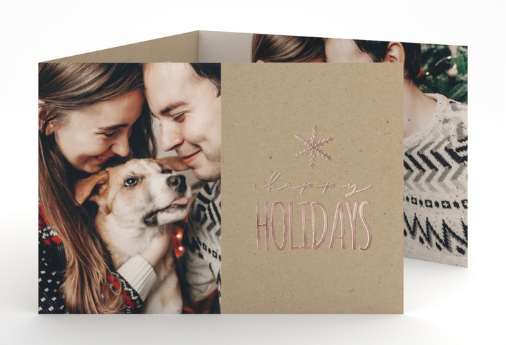 Weihnachtskarte Holidays A6 Doppel-Klappkarte Kraftpapier rosegold