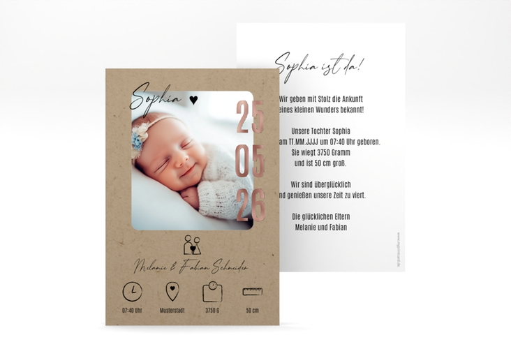 Geburtskarte Erster Blick A6 Karte hoch Kraftpapier rosegold