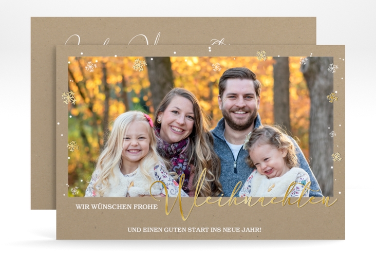 Weihnachtskarte Weihnachtsgruß A6 Karte quer Kraftpapier gold für Weihnachtsgrüße mit Familienfoto