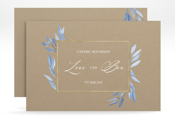 Save the Date-Karte Classicblue A6 Karte quer Kraftpapier gold
