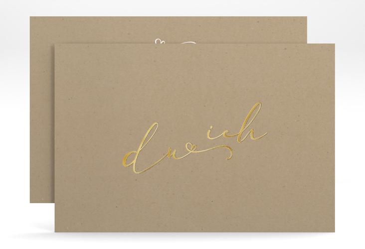 Save the Date-Karte Zweisamkeit A6 Karte quer Kraftpapier gold im minimalistischen Stil mit Aufschrift du & ich