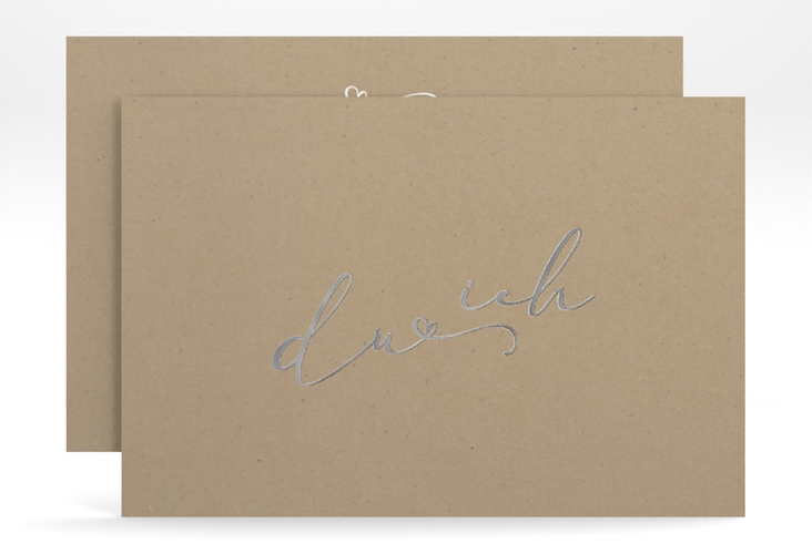 Save the Date-Karte Zweisamkeit A6 Karte quer Kraftpapier silber im minimalistischen Stil mit Aufschrift du & ich