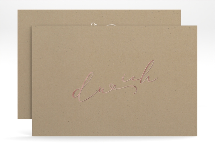 Save the Date-Karte Zweisamkeit A6 Karte quer Kraftpapier rosegold im minimalistischen Stil mit Aufschrift du & ich