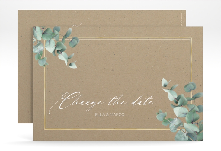 Change the Date-Karte Eucalypt A6 Karte quer Kraftpapier gold mit Eukalyptus und edlem Rahmen