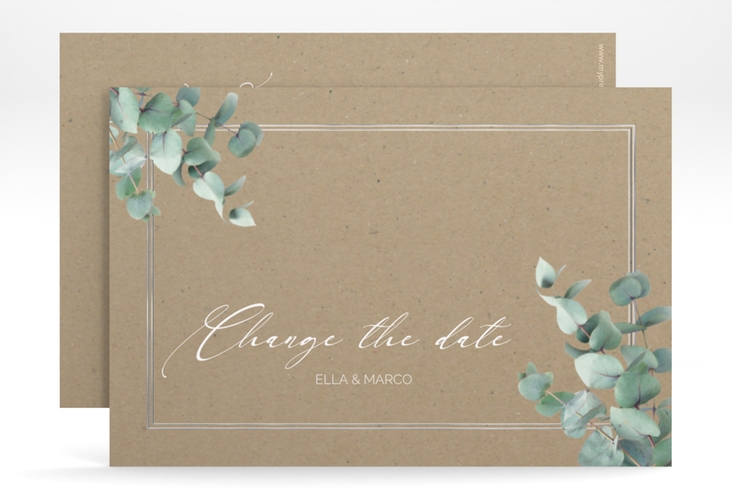 Change the Date-Karte Eucalypt A6 Karte quer Kraftpapier silber mit Eukalyptus und edlem Rahmen