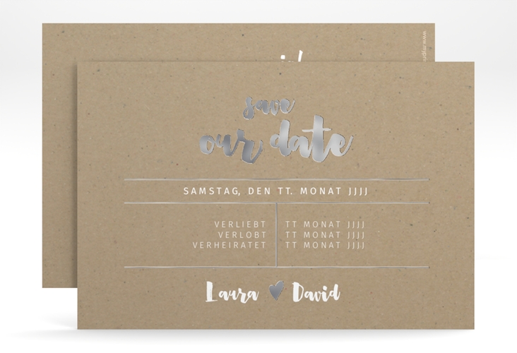 Save the Date-Karte Letterbox A6 Karte quer Kraftpapier silber