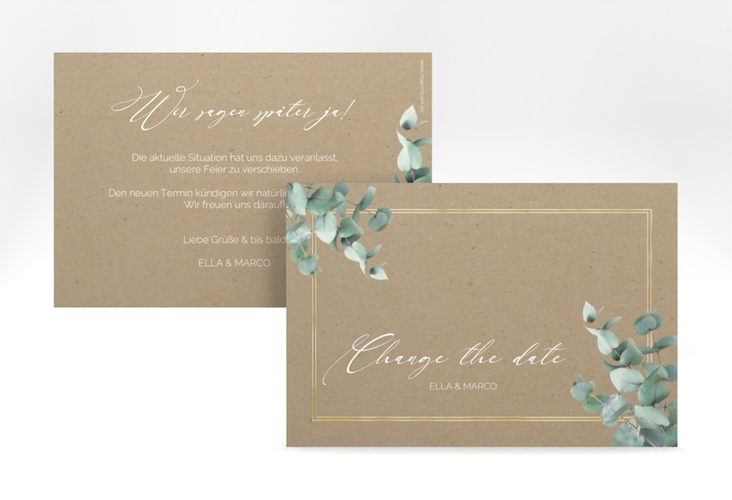 Change the Date-Karte Eucalypt A6 Karte quer Kraftpapier gold mit Eukalyptus und edlem Rahmen
