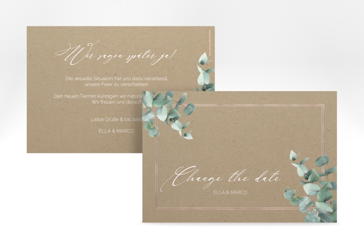 Change the Date-Karte Eucalypt A6 Karte quer Kraftpapier rosegold mit Eukalyptus und edlem Rahmen