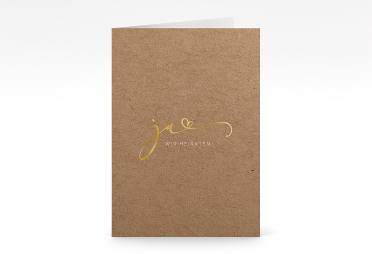 Hochzeitseinladung Jawort A6 Klappkarte hoch Kraftpapier gold modern minimalistisch mit veredelter Aufschrift