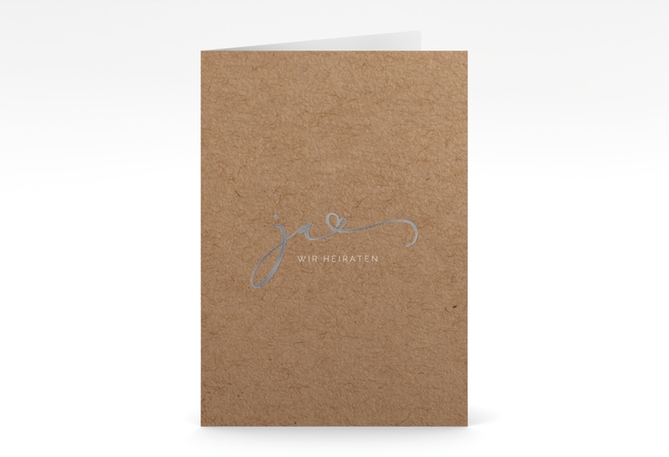 Hochzeitseinladung Jawort A6 Klappkarte hoch Kraftpapier silber modern minimalistisch mit veredelter Aufschrift