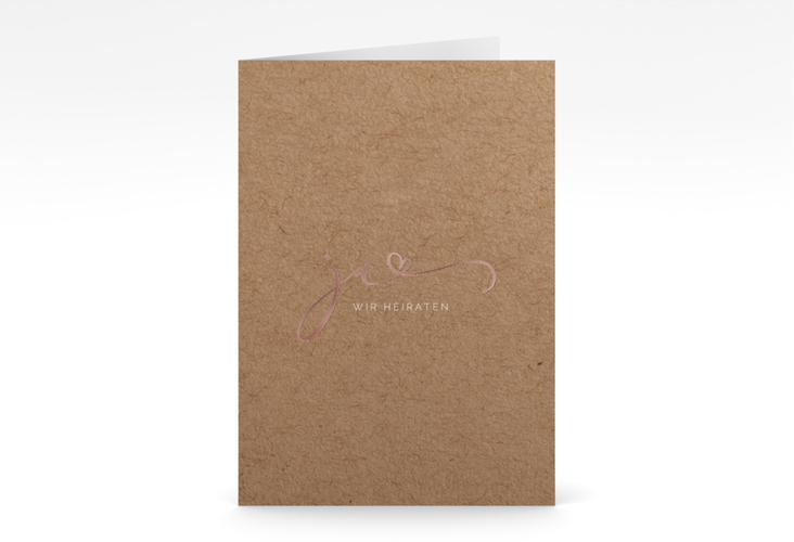Hochzeitseinladung Jawort A6 Klappkarte hoch Kraftpapier rosegold modern minimalistisch mit veredelter Aufschrift