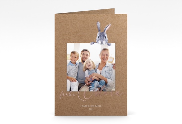 Osterkarte Osterpost A6 Klappkarte hoch Kraftpapier rosegold