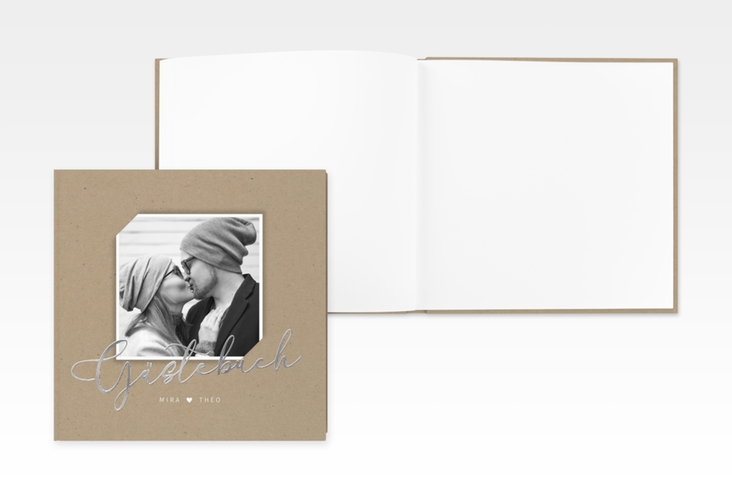 Gästebuch Creation Crafty 20 x 20 cm, Hardcover Kraftpapier silber mit Bild des Brautpaars