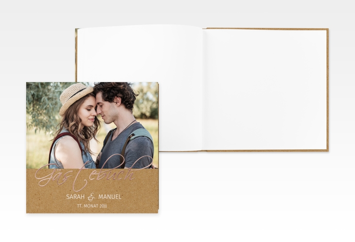 Gästebuch Creation Big Picture 20 x 20 cm, Hardcover Kraftpapier rosegold mit Foto des Brautpaars