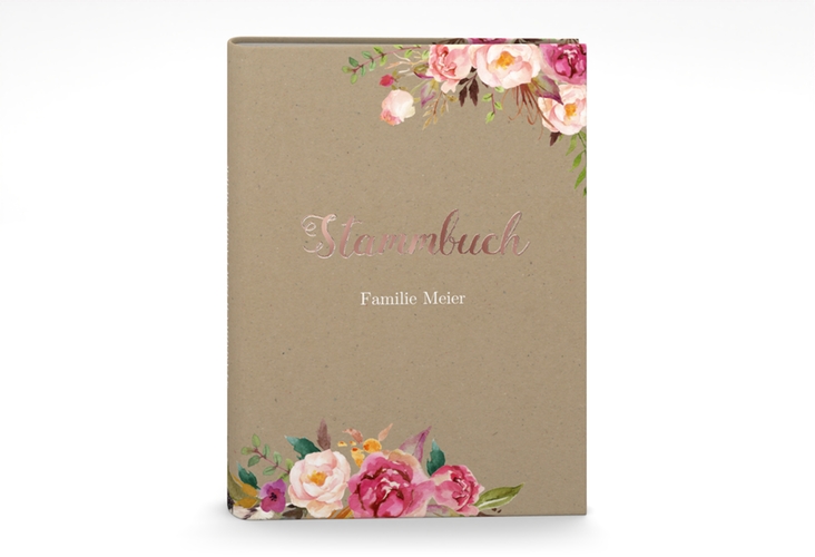 Stammbuch A5 Flowers Stammbuch A5 Kraftpapier rosegold mit bunten Aquarell-Blumen
