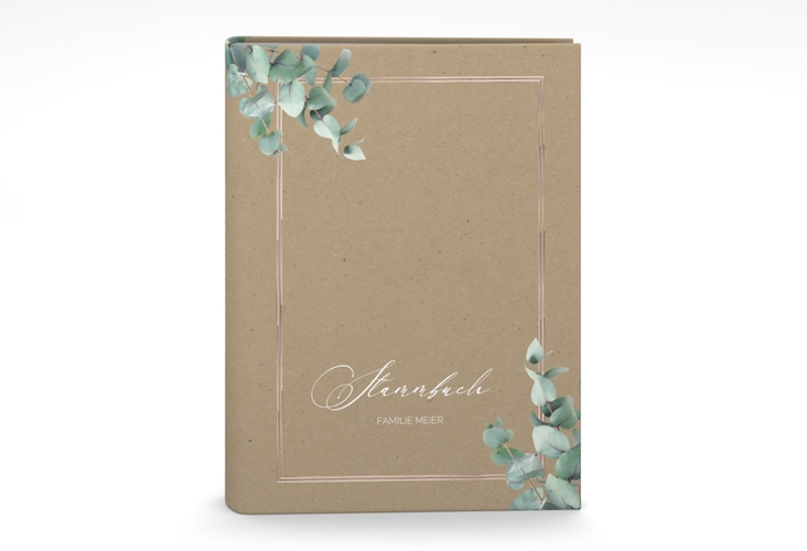 Stammbuch A5 Eucalypt Stammbuch A5 Kraftpapier rosegold mit Eukalyptus und edlem Rahmen