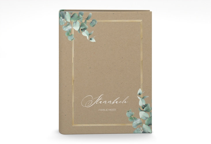 Stammbuch A5 Eucalypt Stammbuch A5 Kraftpapier gold mit Eukalyptus und edlem Rahmen