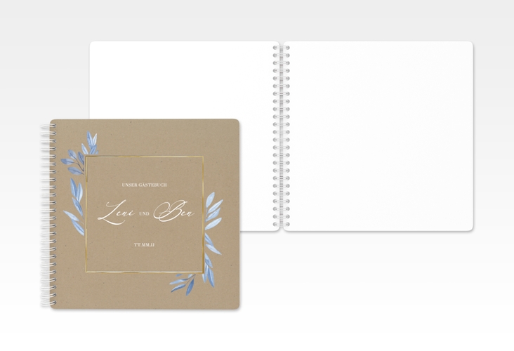 Gästebuch Hochzeit Classicblue Ringbindung Kraftpapier gold