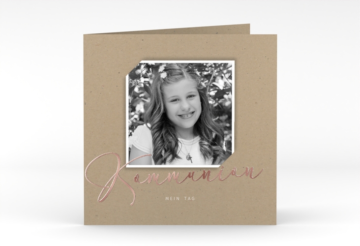 Danksagung Kommunion Heilig quadr. Klappkarte Kraftpapier rosegold