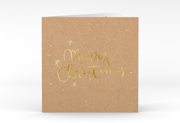 Geschäftliche Weihnachtskarte Winterfreude quadr. Klappkarte Kraftpapier gold