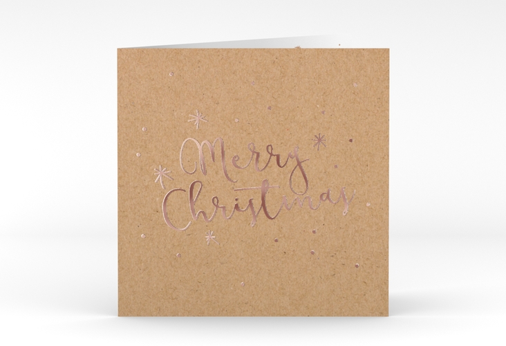 Geschäftliche Weihnachtskarte Winterfreude quadr. Klappkarte Kraftpapier rosegold