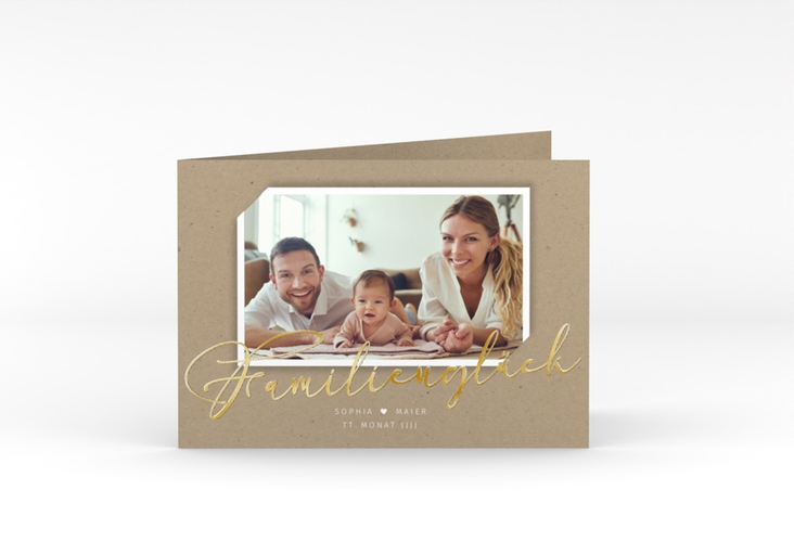 Geburtskarte Familienzuwachs A6 Klappkarte quer Kraftpapier gold