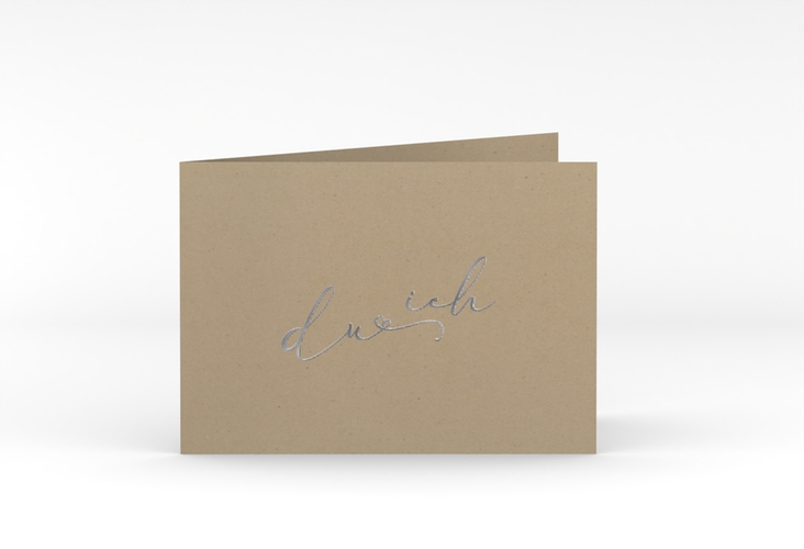 Hochzeitseinladung Zweisamkeit A6 Klappkarte quer Kraftpapier silber im minimalistischen Stil mit Aufschrift du & ich