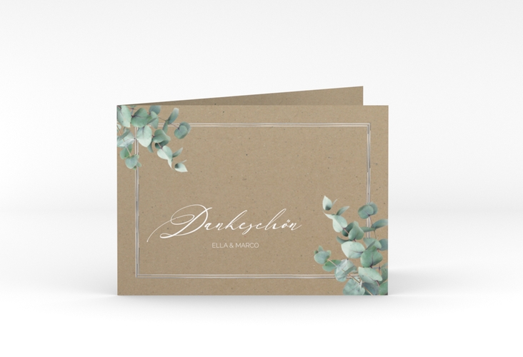 Dankeskarte Hochzeit Eucalypt A6 Klappkarte quer Kraftpapier silber mit Eukalyptus und edlem Rahmen