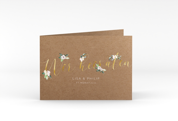 Hochzeitseinladung Inlove A6 Klappkarte quer Kraftpapier gold
