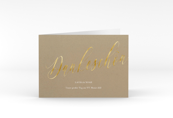 Danksagungskarte Hochzeit Kalligrafie A6 Klappkarte quer Kraftpapier gold