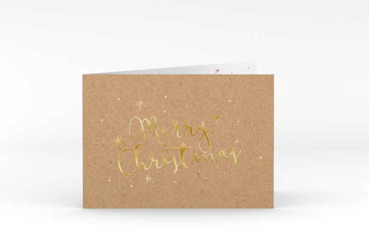Business-Weihnachtskarte Winterfreude A6 Klappkarte quer Kraftpapier gold
