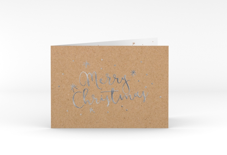 Business-Weihnachtskarte Winterfreude A6 Klappkarte quer Kraftpapier silber
