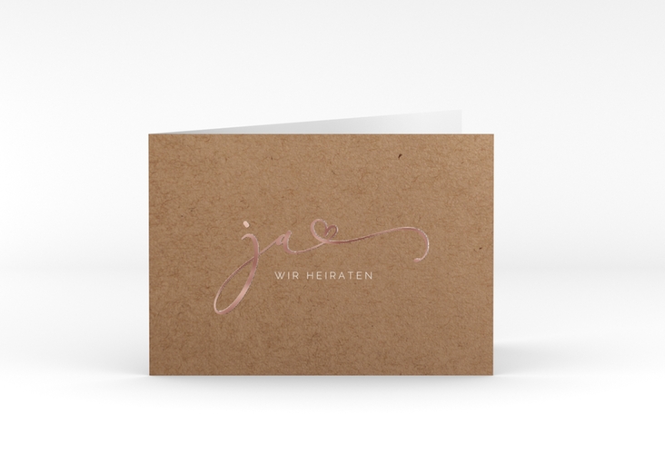 Hochzeitseinladung Jawort A6 Klappkarte quer Kraftpapier rosegold modern minimalistisch mit veredelter Aufschrift
